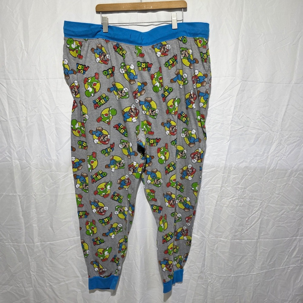 Nintendo Super Mario Pajama Pants Mens XL Mario Luigi Yoshi Joggers Gray Blue